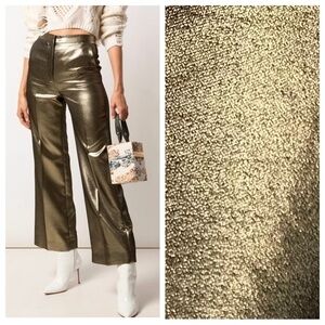 Alexa Chung gold high-rise pants cropped wide leg metallic trousers pockets 6/2